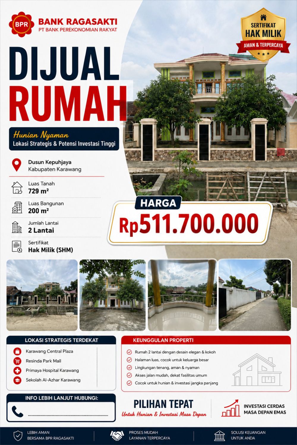 Rumah 2 Lantai Halaman Luas, Dusun Kepuhjaya, Karawang