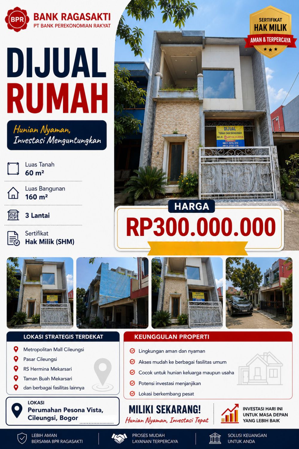 Rumah 3 Lantai Perumahan Pesona Vista, Cileungsi