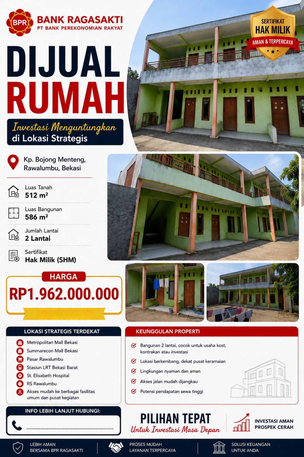Rumah Kost 2 Lantai Kp. Bojong Menteng, Rawalumbu